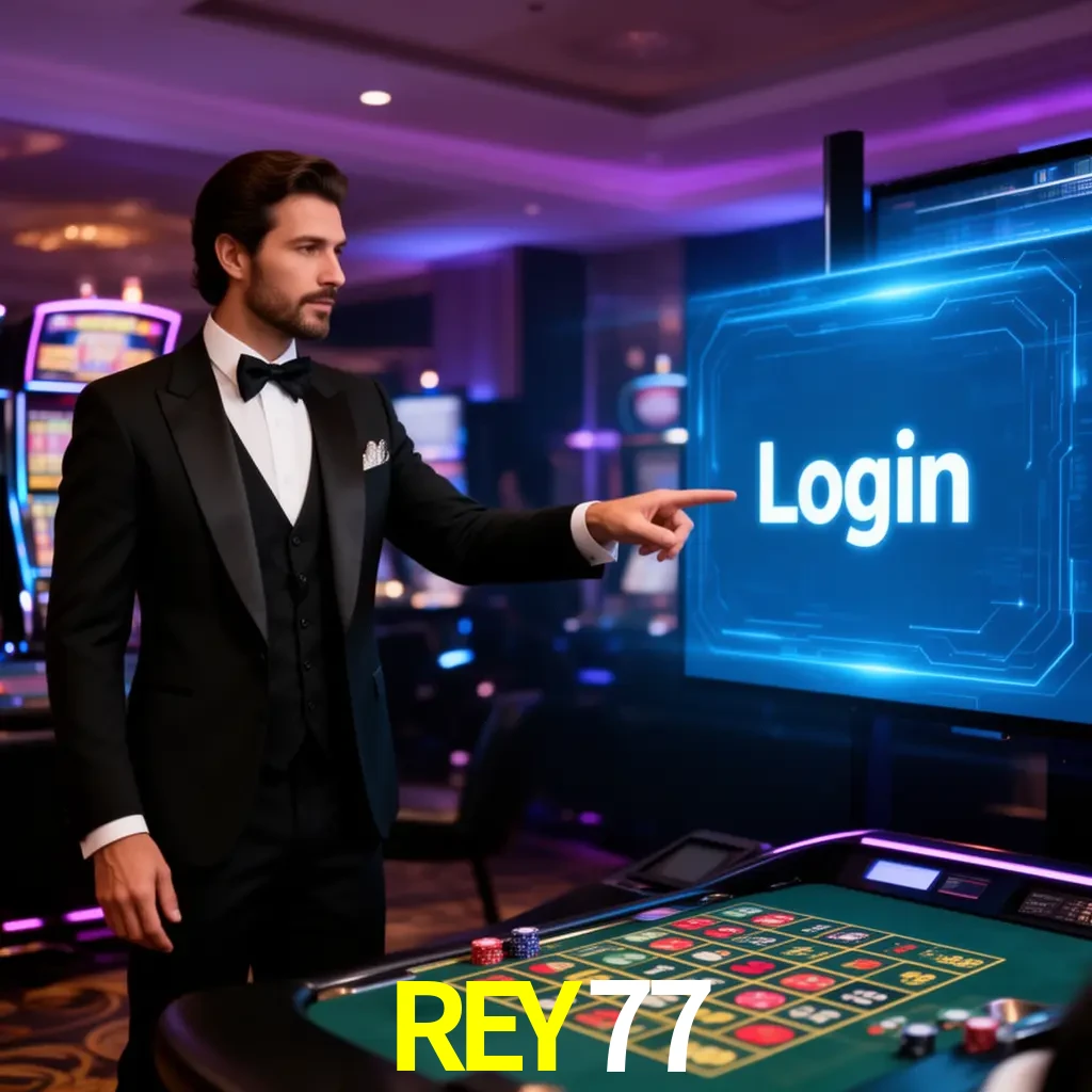 REY77 Login - OTP, cuenta y soporte Pantalla REY77 Login con OTP, contraseña, cuenta segura y soporte móvil